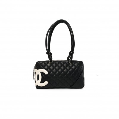 CHANEL MASTER CALFSKIN QUILTED LARGE CAMBON BOWLER BLACK WHITE (28*16*10cm)